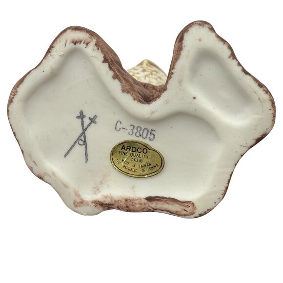 Vtg 70s Ardco Owl Family Bisque Porcelain Planter Bud Vase Tree Stump Mushroom - Picture 9 of 14